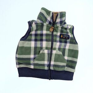 Carter's Baby Boys 3 Months Green Plaid Sherpa Fleece Vest Ranger Scout Zip Up